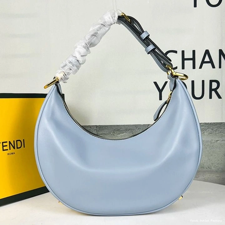 Vintage HOT Bag Hobo Leather Fendigraphy Calf In Sky Small Blue Fendi 0729